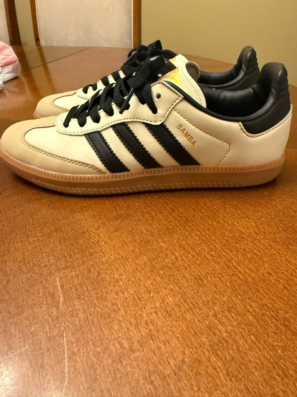 adidas Samba Sneakers in Cream and Black with Gum Sole